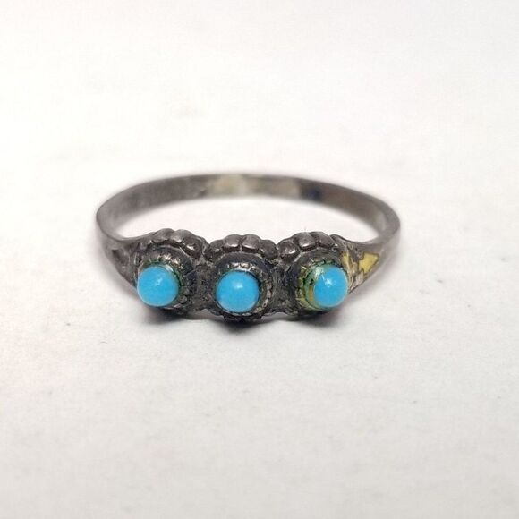 Vintage Sterling Silver Three Blue Band, ESPO, Size 6 Band, Estate - Picture 1 of 8